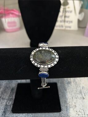 Sterling Silver Dragon Blood Agate Lapis Lazuli Gemstone Bracelet